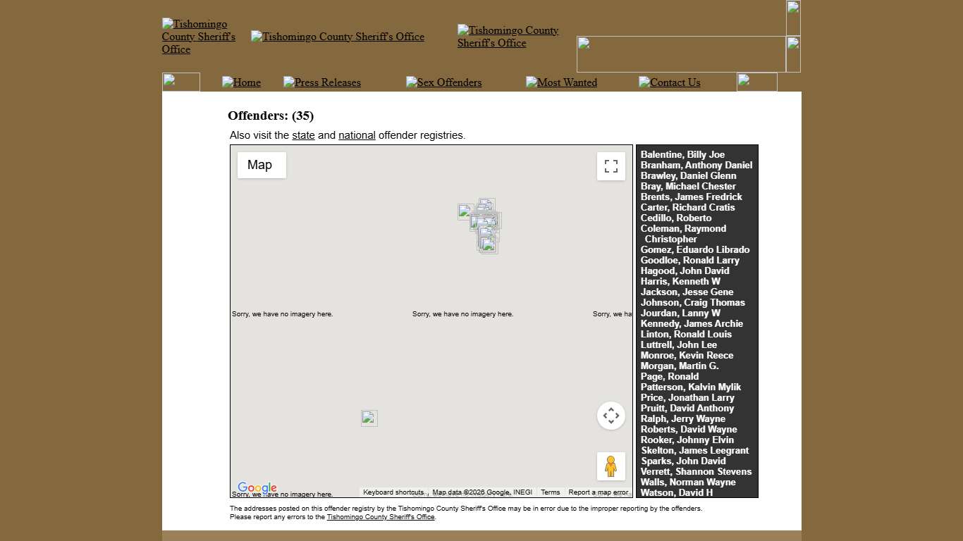 Sex Offenders - Tishomingo County Sheriff MS