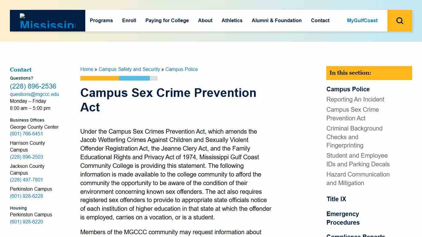 Campus Sex Crime Prevention Act - Mississippi Gulf Coast Community College