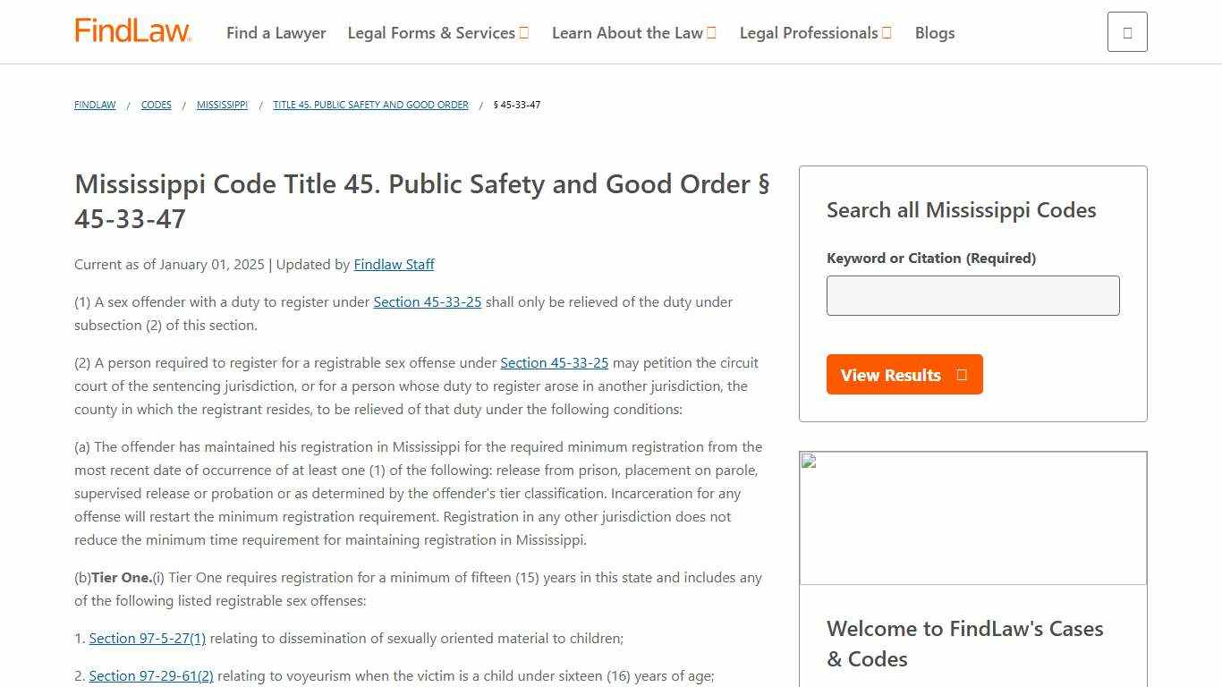 Mississippi Code Title 45. Public Safety and Good Order § 45-33-47 FindLaw