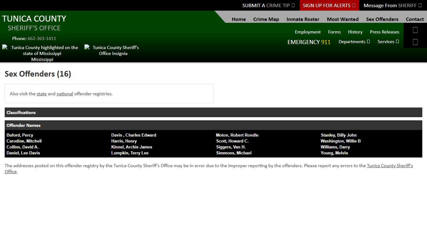 Sex Offenders List - Tunica County Sheriff's Office